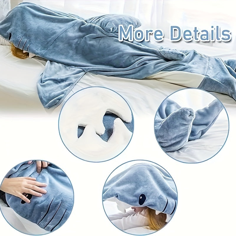 Shark Wearable Blanket Cozy Flannel Warm Hoodie Sleeping Bag