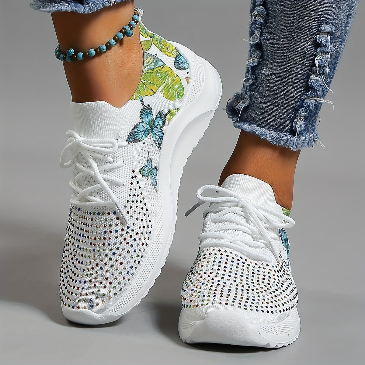Women's Butterfly Print Sports Shoes Lace Up Running Shoes