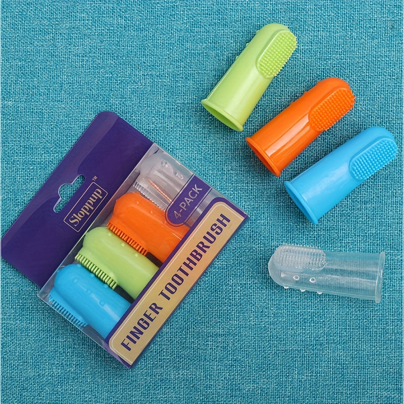 4 Pack Pet Finger Toothbrush Soft Silicone Bristles