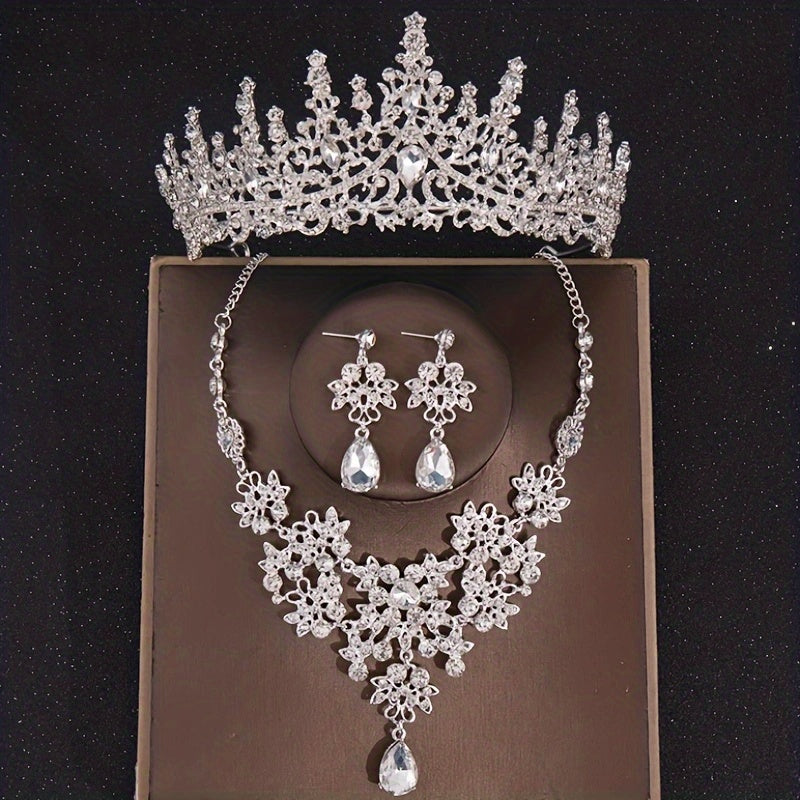 Baroque Vintage Crystal Bridal Jewelry Sets Tiara Crown Earrings Necklace