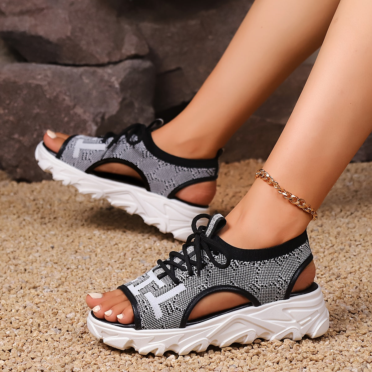 Women's Open Toe Platform Sandals Woven Sports Sandals