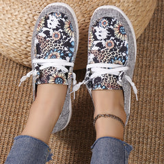 Women's Sunflower Print Canvas Shoes Low Top Lightweight Sneakers