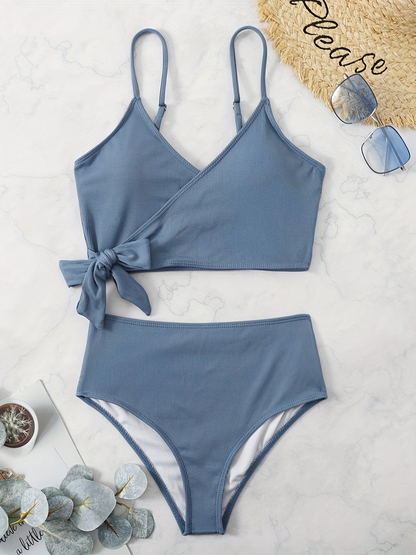 Green Layered Tie Side Bikini Set High Waist High Cut Two Piece Swimsuit