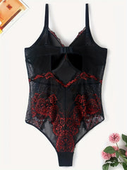 Lace Teddy Bodysuit Padded Cut Out Back Mesh Semi Sheer Lingerie