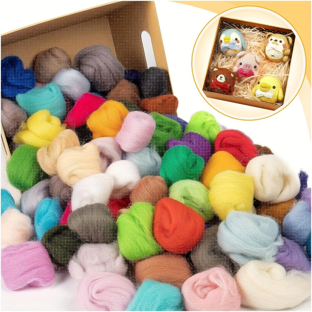 10 4 Oz Needle Felting Wool 48 Colorful Nature Fibre Wool Roving Hand Spinning
