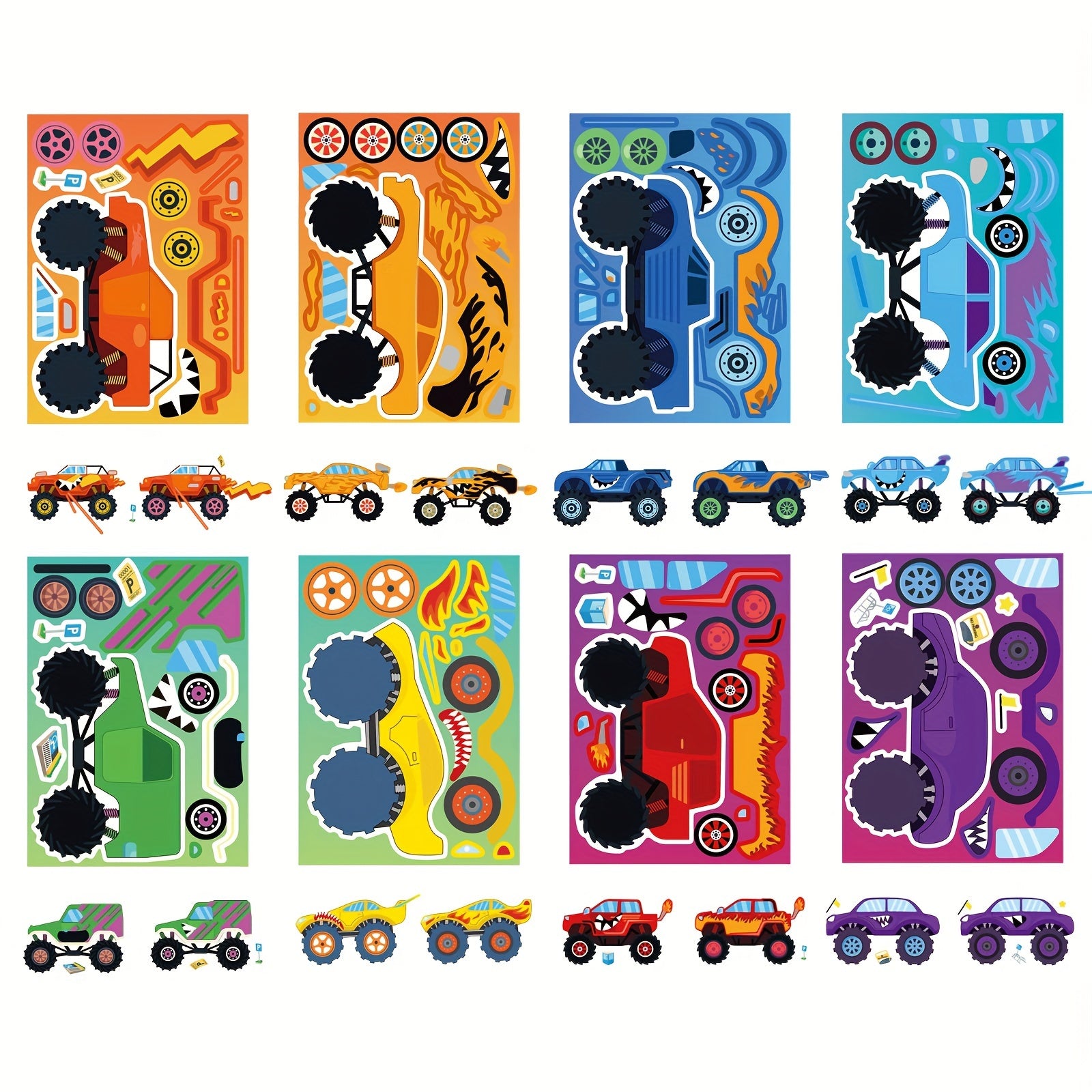 16pcs Monster Truck Stickers - 8 Designs Truck Party Favors for Birthday Party