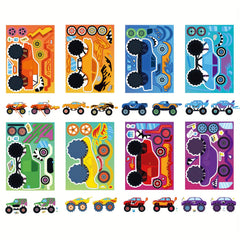 16pcs Monster Truck Stickers - 8 Designs Truck Party Favors for Birthday Party