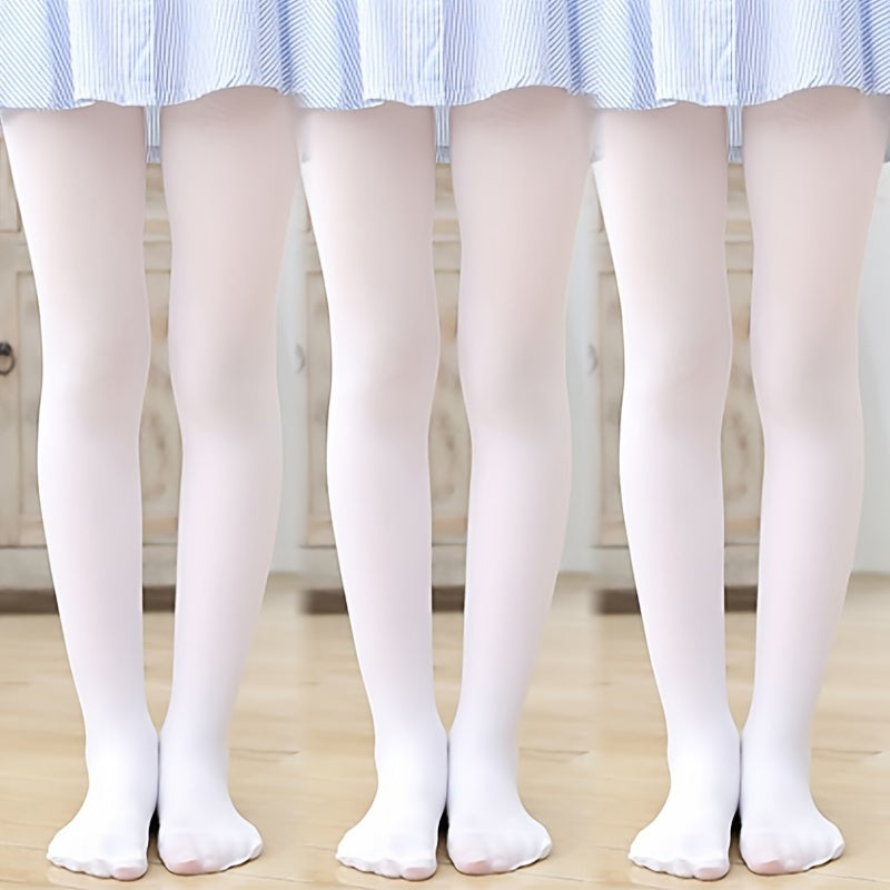 3 Pairs Girl's Pantyhose Floret Solid Knitted Leggings