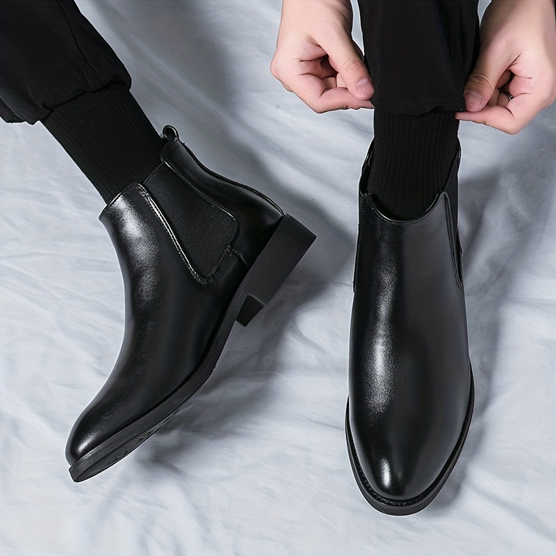 Men's Retro Chelsea Boots Pointed Toe Slip On High Top Boots