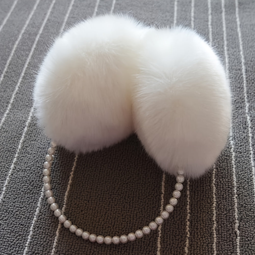 Women's Faux Fur Winter Ear Warmers with Beads & Pom Pom