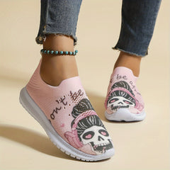 Skull Print Mesh Breathable Woven Shoes Soft Sole Lightweight Running Shoes