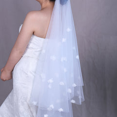 Romantic Floral Bridal Veil with Comb Double Layer Long Train
