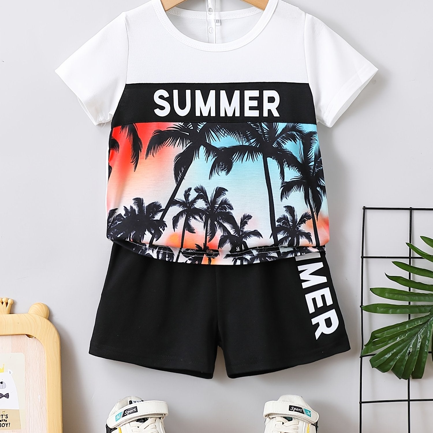 Boys Summer Outfit Shorts & T shirt Short Sleeves Crew Neck Casual Kids Clothes