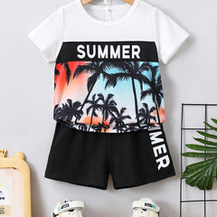 Boys Summer Outfit Shorts & T shirt Short Sleeves Crew Neck Casual Kids Clothes