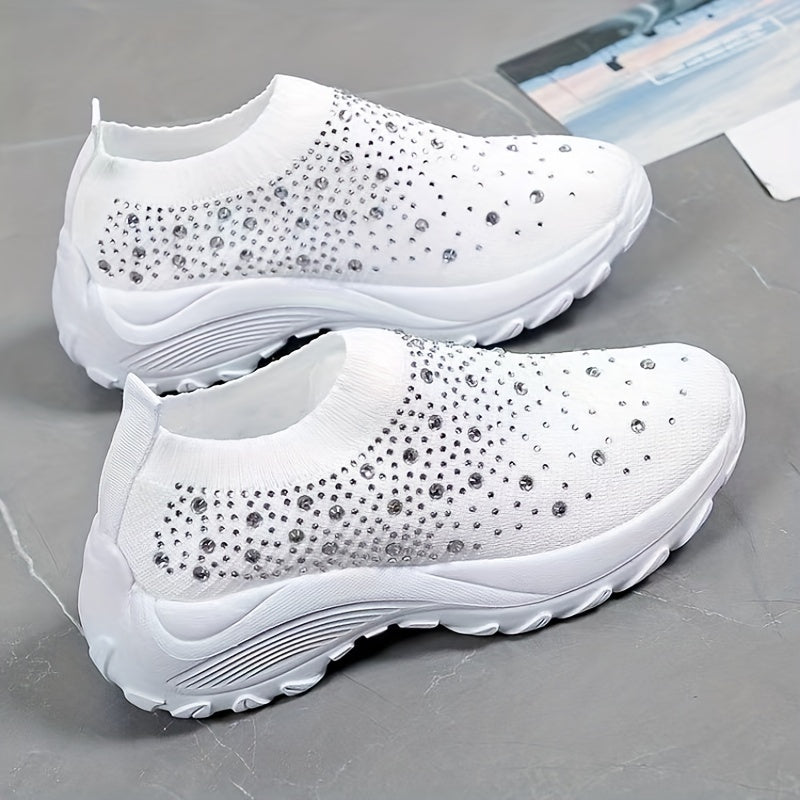 Women's Rhinestone Slip-on Sneakers Outdoor Shoes Non-Slip Sport Shoes