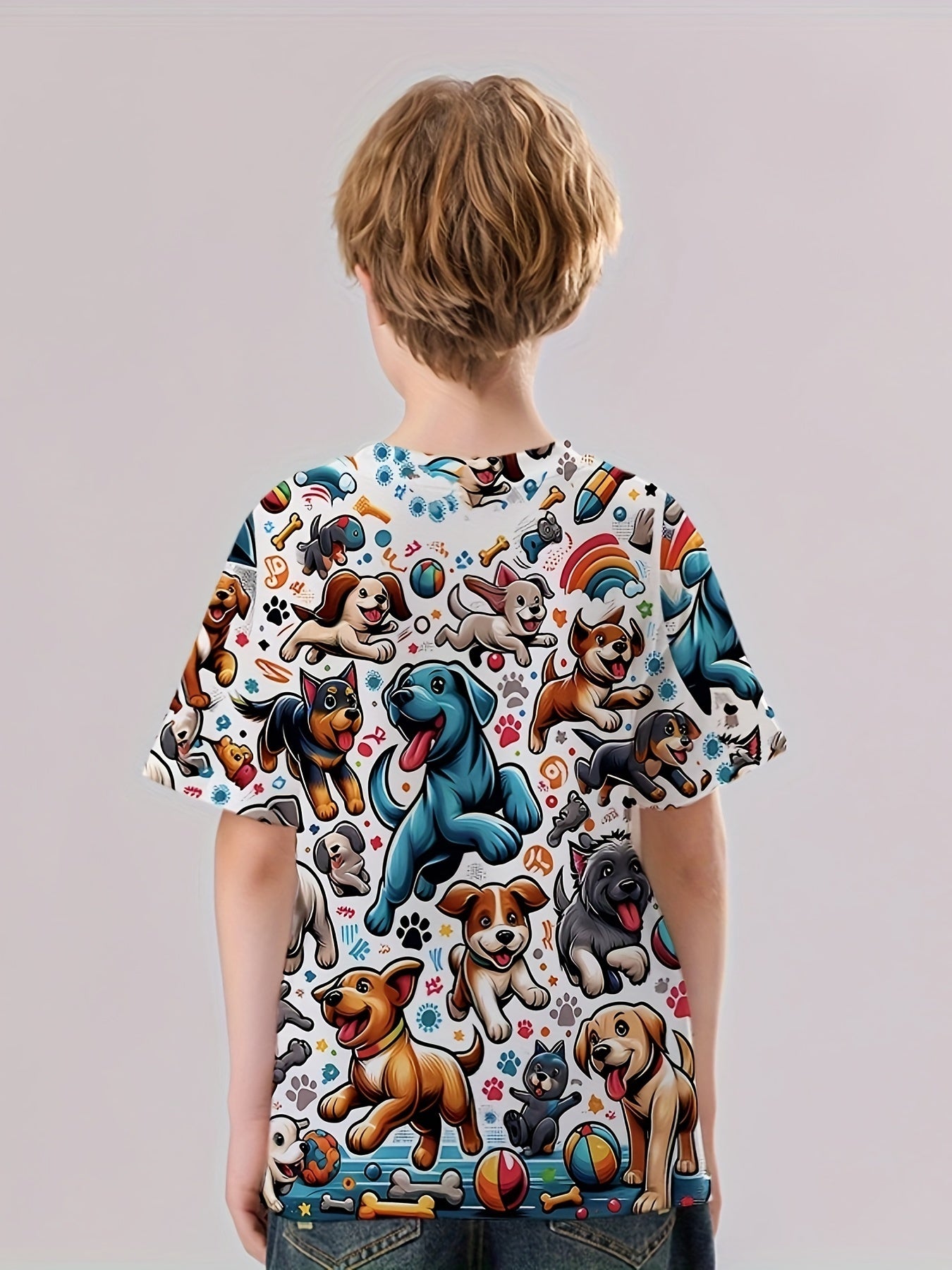 Puppy 3D Print Boy's Casual Tees Short Sleeve Crew Neck Comfy T shirt