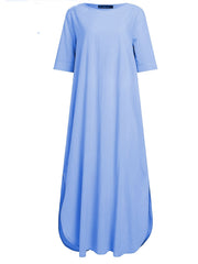 Solid Dress Crew Neck Short Sleeve Maxi Dress