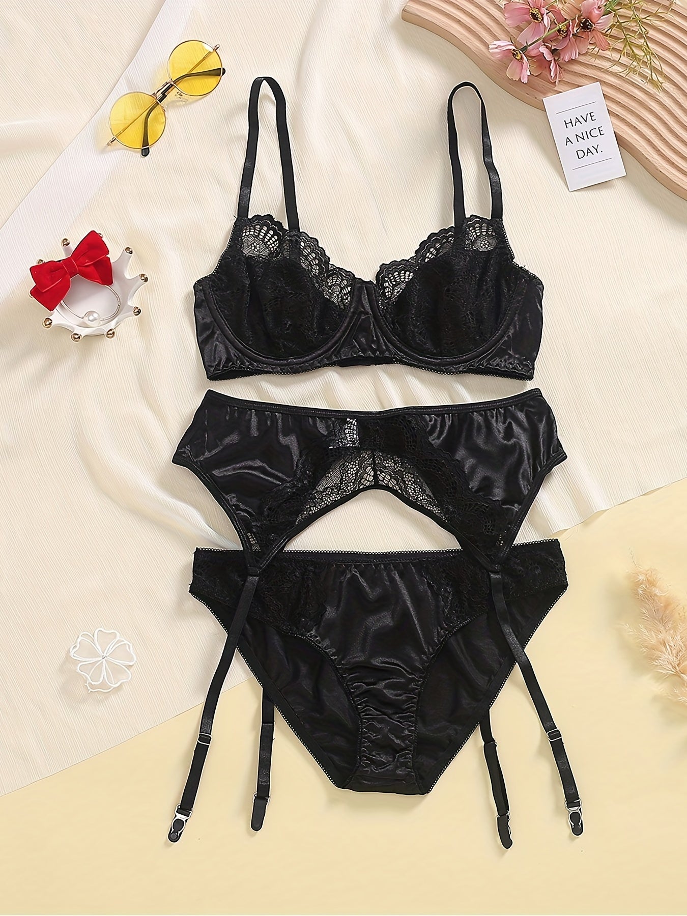 Sultry Lace Lingerie Set Unlined Bra & Bikini Panties