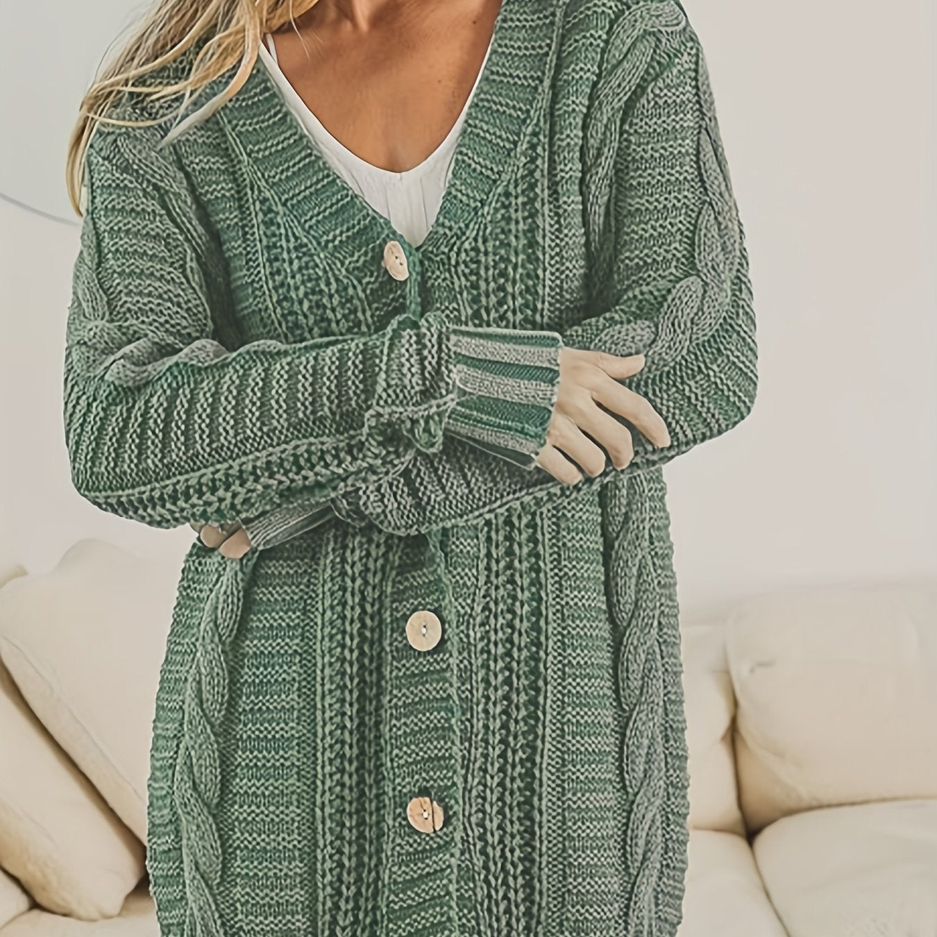 Solid Cable Button Cardigan