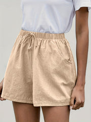 Dual Pockets Elastic Waist Shorts Women's Casual Shorts