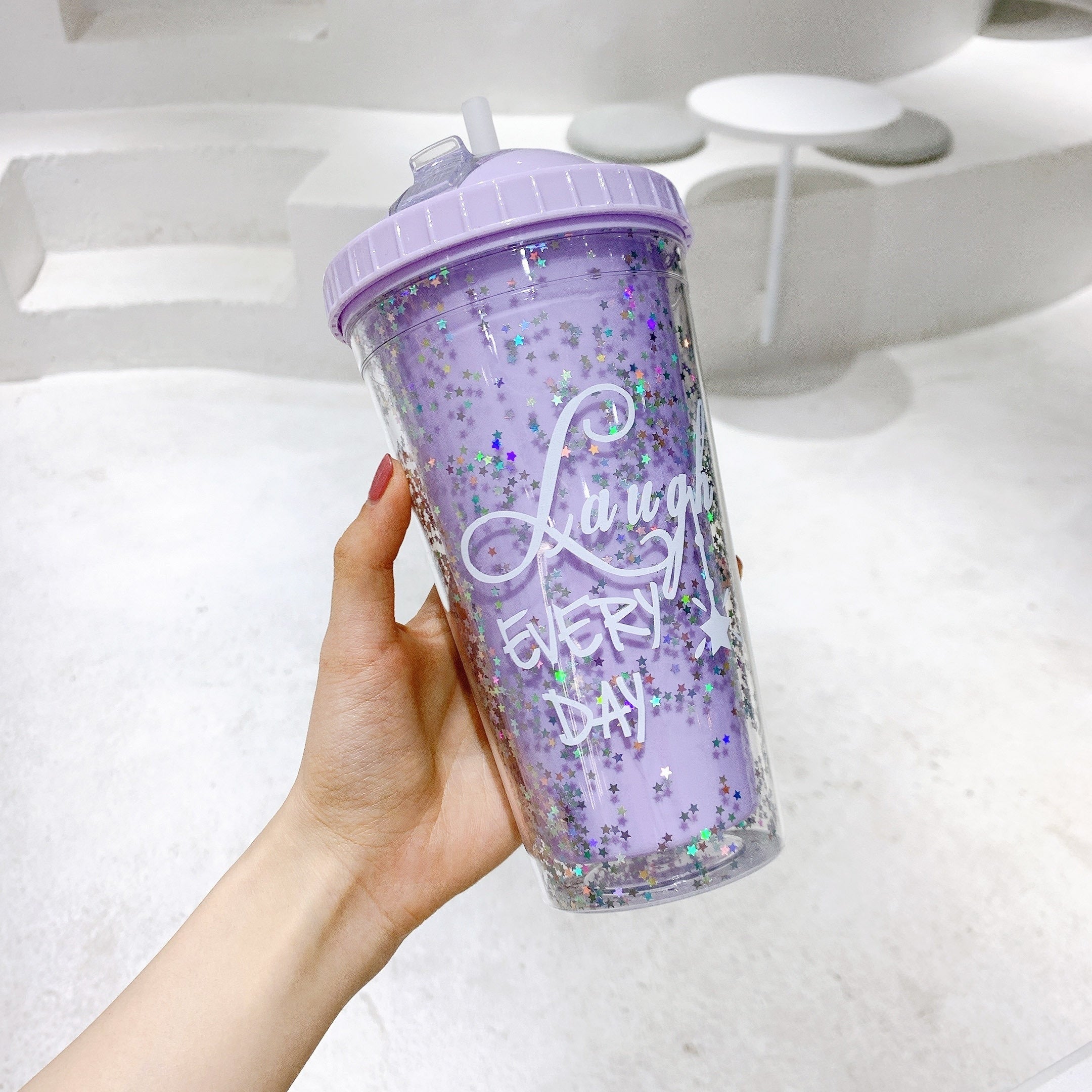 Sequined Straw Cup Portable Plastic Cup