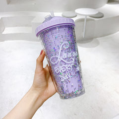 Sequined Straw Cup Portable Plastic Cup