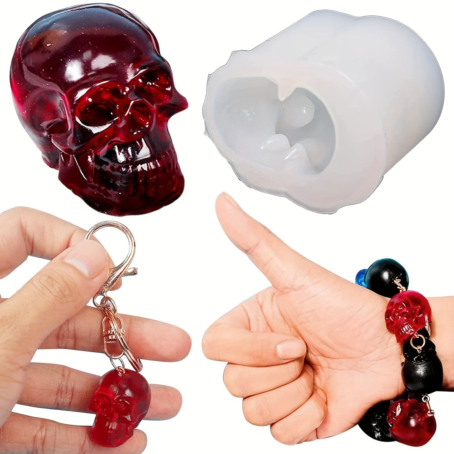 Skull Head Key Chain Resin Silicone Mold DIY Bracelet Halloween Pendant