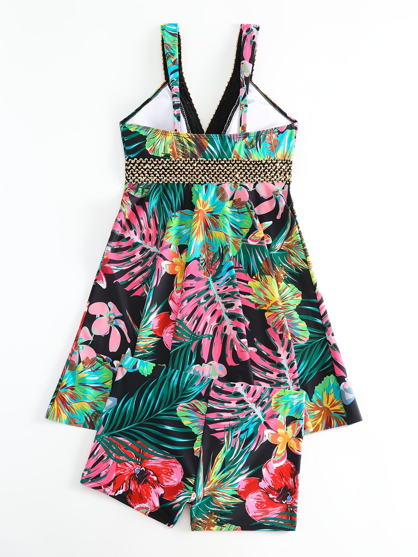 Tropical Floral Print V Neck Two Piece Set Tankini Swimsuit