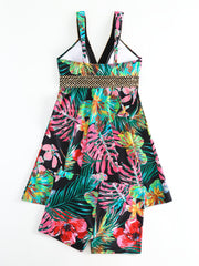 Tropical Floral Print V Neck Two Piece Set Tankini Swimsuit