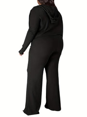 Casual Outfit Set Zipper Front Drawstring Hoodie & Cami Top & Pants
