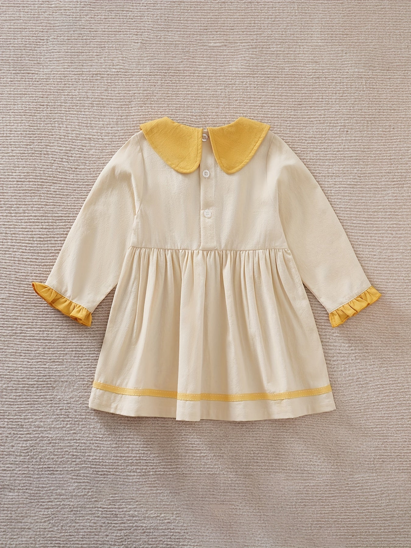 Ruffle Trim Long Sleeve Baby Girls Pleated Dress