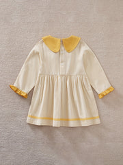 Ruffle Trim Long Sleeve Baby Girls Pleated Dress