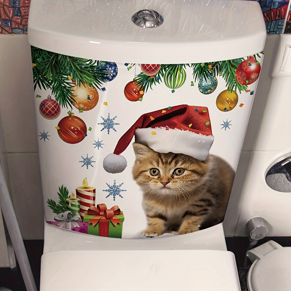 1pc Christmas Cat Toilet Decoration Sticker Self-adhesive Wall Decoration