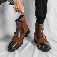 Men's Colorblock Zipper Boots Chelsea Boots Casual Pointed Toe Shoes