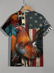 Patriotic Rooster Graphic Tee 3D Print Active Novelty Shirt