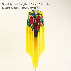 National Style Print Shawl Ultra Long Tassel Retro Style Shawl