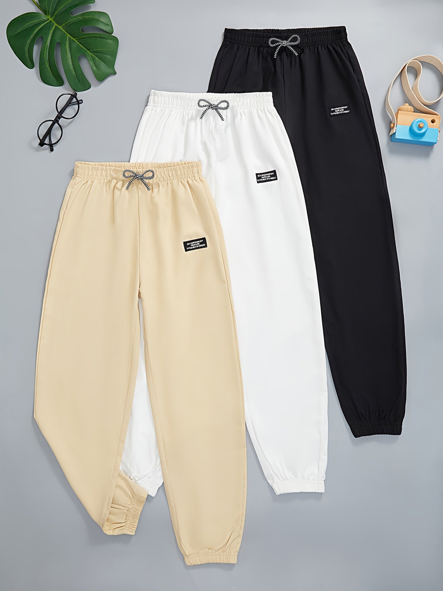 3pcs Kids Bow Decor Elastic Waist Jogger Pants Set for Sports