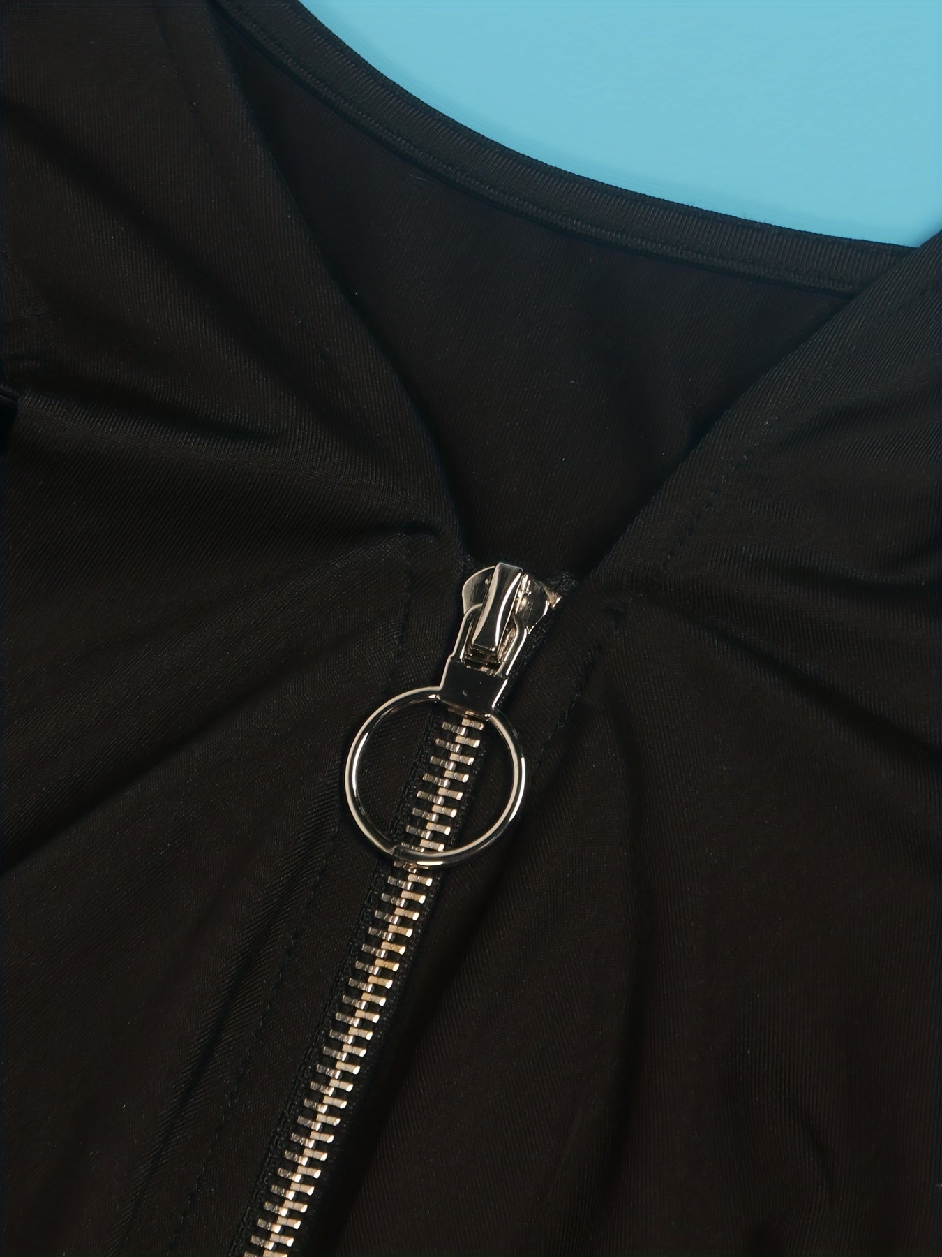 Rhinestone Zipper Neck T Shirt & Ripped Shorts Set