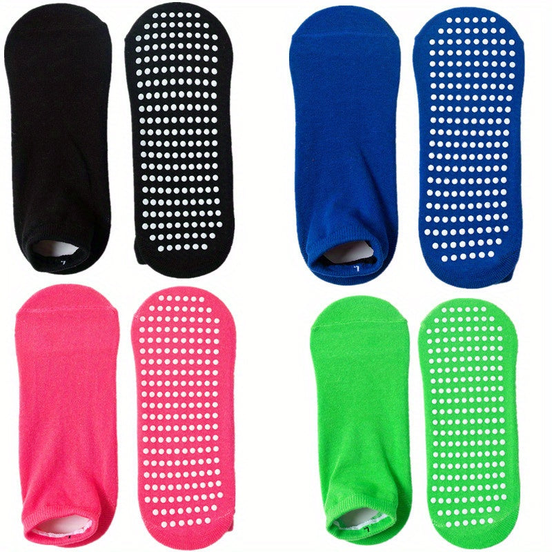 Non Slip Yoga Socks with Grips Solid Dance Socks - Pack of 4
