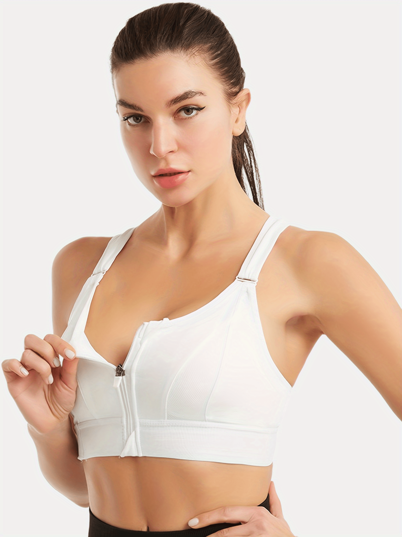 Zipper Wireless Sports Bra Comfy Shockproof Criss Cross Back Fitness Tank Bra