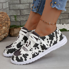 Women's Dairy Cow Print Low Top Sneakers Lightweight Casual Walking Shoes