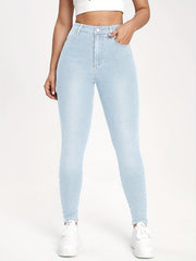 High Waist Skinny Jeans Slim Fit High Rise Slash Pockets Slight Stretch