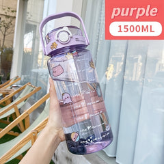 1500ml 50 72oz Portable Water Bottle with Straw for Fitness Sports