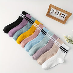 10 Pairs Letter Print Striped Socks Mid Tube Women's Stockings