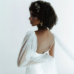 Romantic Handcrafted Beaded Long Shawl for Brides, Wedding Dress Accessory