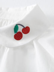Girls Cherry Embroidered Long Sleeve Top for Autumn and Spring