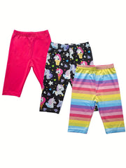 3pcs Girls' Casual Shorts Leggings Unicorn Starry Sky Bike Dance Shorts