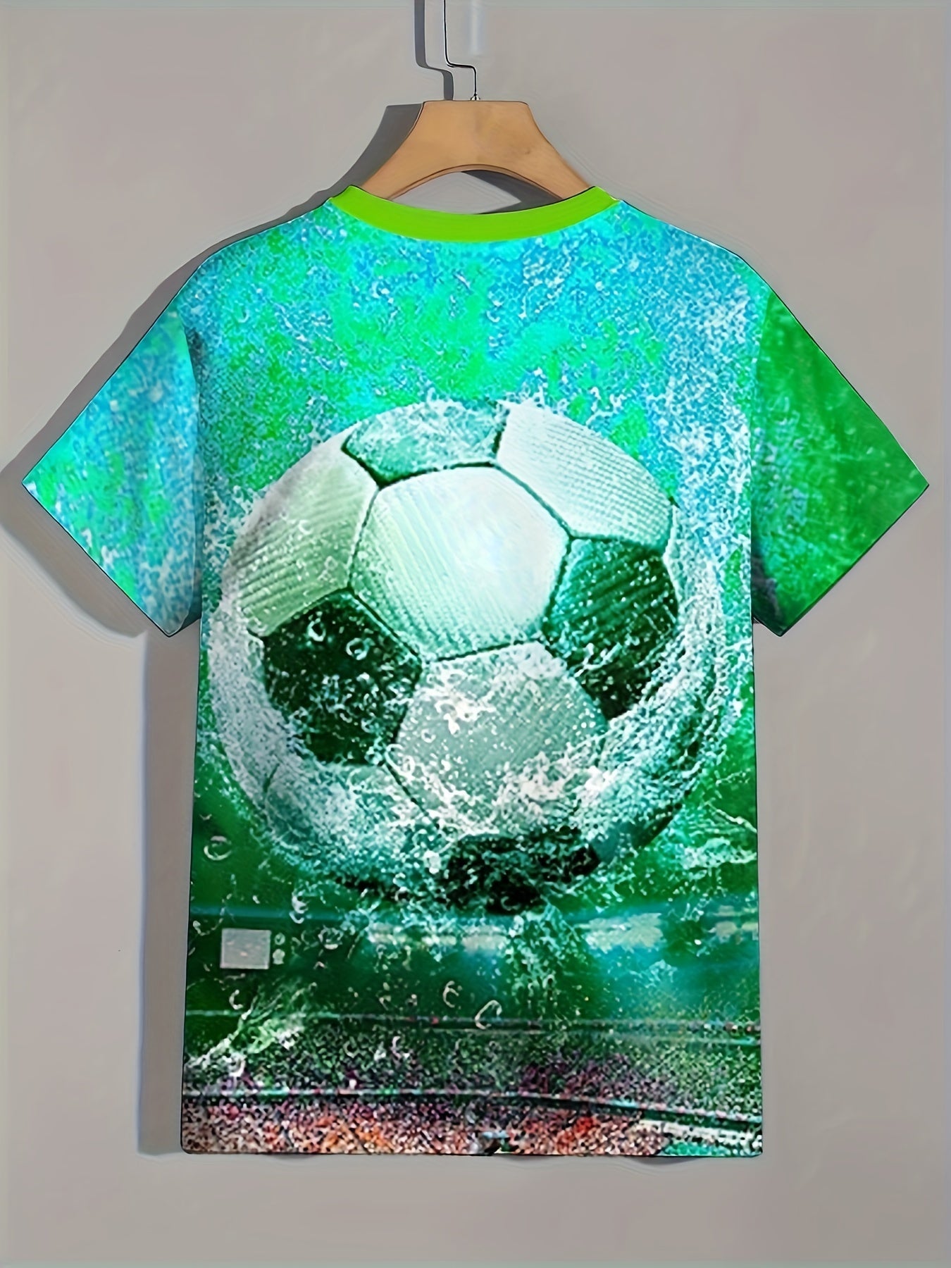 Football In Water 3D Print Boy's T-shirt Short Sleeve Casual Summer Top