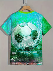 Football In Water 3D Print Boy's T-shirt Short Sleeve Casual Summer Top