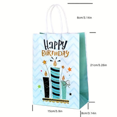 4pcs Happy Birthday Gift Bag Pink Series with Paper Wrappers & Ribbon Ties